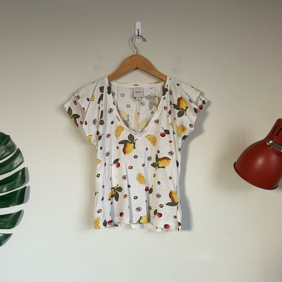 Anthropologie Tops - Anthropologie Maeve Fruit Print Ruffle Tee